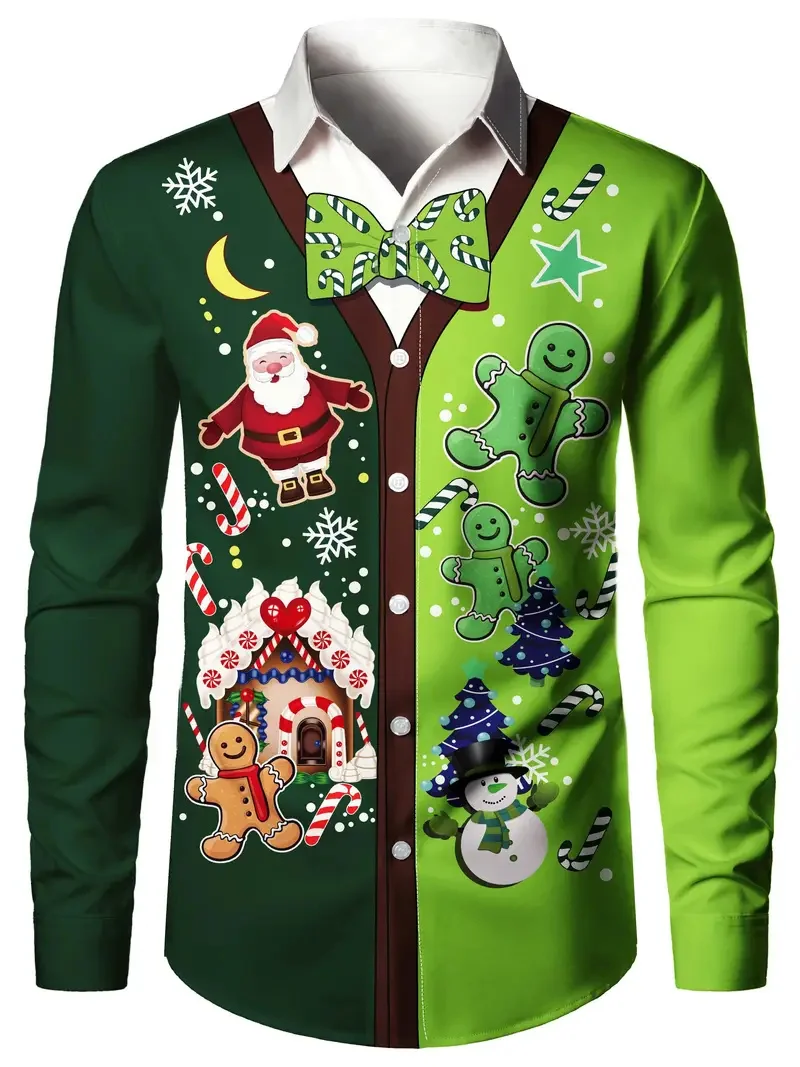 

New Men's Elegant Casual Shirt Abstract Green Animal Pattern Printed Long Sleeve Button Four Seasons Shirt Top