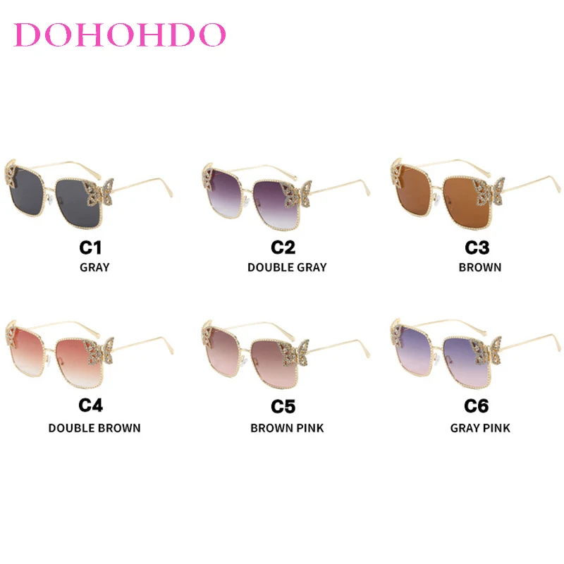 

Trendy Oversized Square Sunglasses Women New Designer Rhinestone Butterfly Metal Frame Sunglasses Travel Shades Eyeglasses UV400