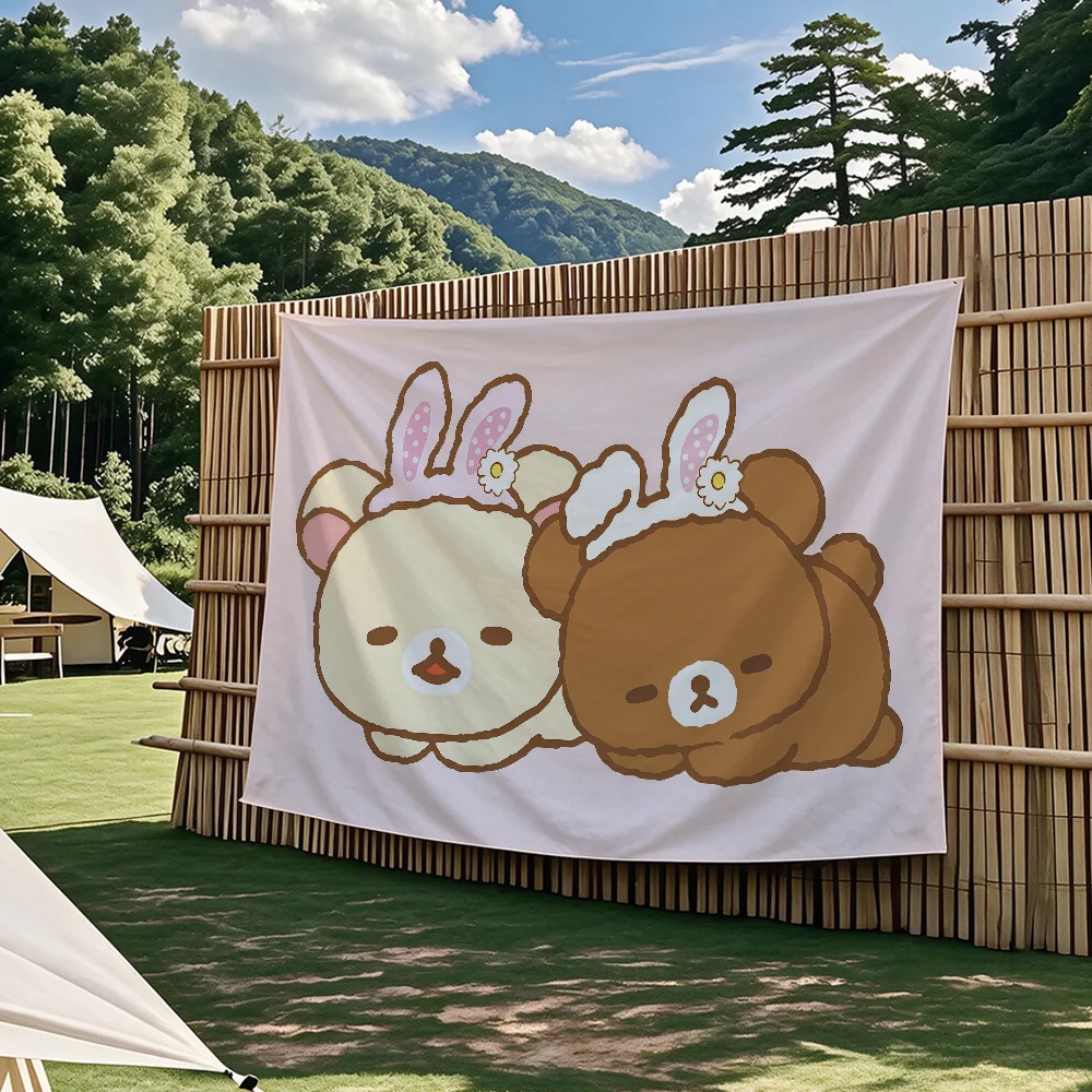 Niedliche Cartoon-Wandteppiche mit zwei Bären und R-Rilakkuma-Flagge, für Partys im Freien, Schlafzimmer, Wohnzimmer, Schlafsäle, Wanddekoration, Banner, Geschenke – Detail 4
