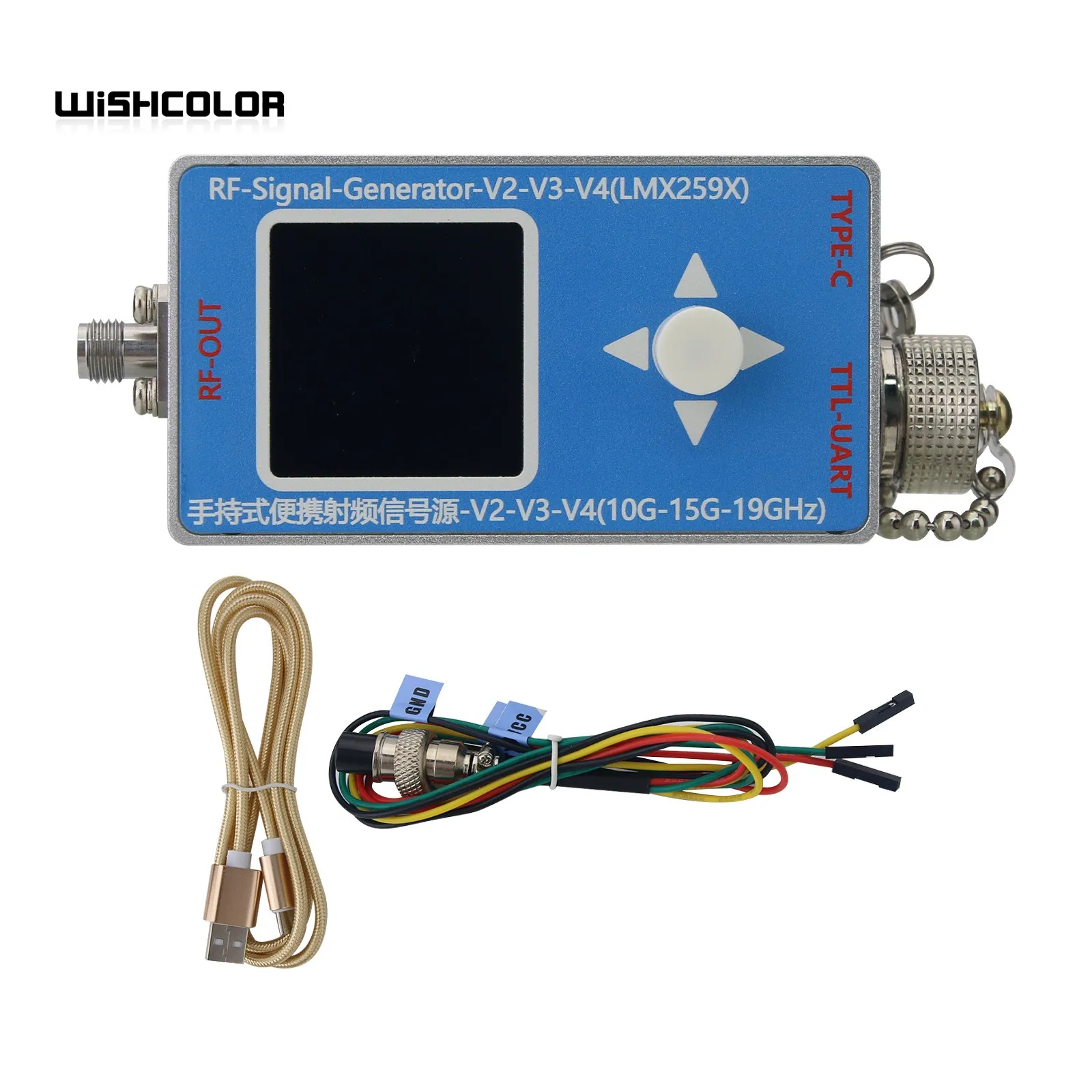 Wishcolor RF-Signal-Generator-V4 (10M-19GHz) Handheld Signal Source with Type-C Cable and UART Serial Data Communication Cable