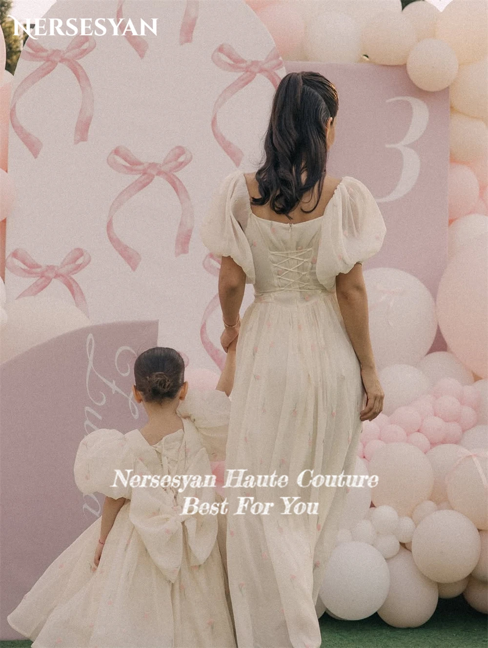 Nersesyan robes de bal élégantes en dentelle manches courtes bouffantes col carré robes de fête d'anniversaire robes Maxi pла Heiе ж Salah Ramonе personnalisé