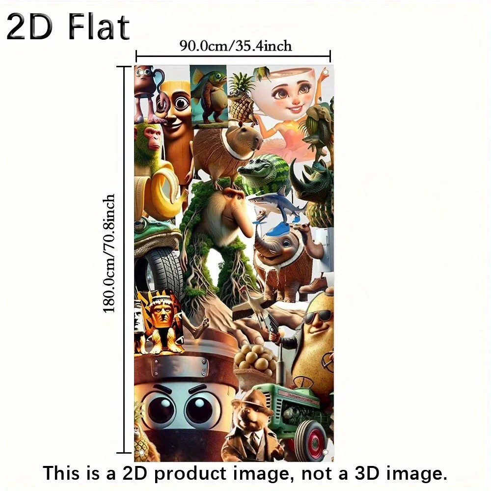 1 مجموعة 2DDoor راية شخصية كرتونية تصميم الإيطالية Brainrot ستارة الباب حفلة عيد ميلاد الديكور راية 2026 #3