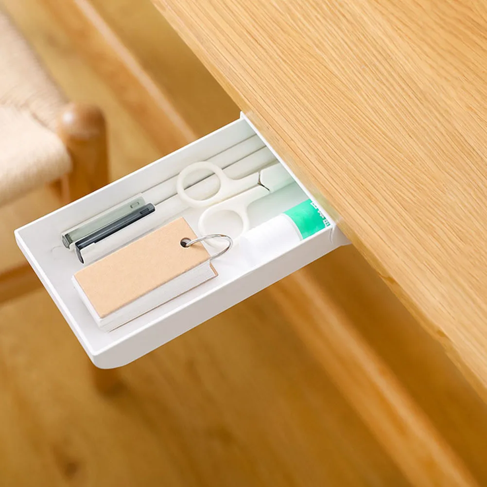 

2Pcs Hidden Pencil Holder Under Table Drawer Desk Bottom Storage Box Adhesive Pen Box Office Organizer Stationery Container