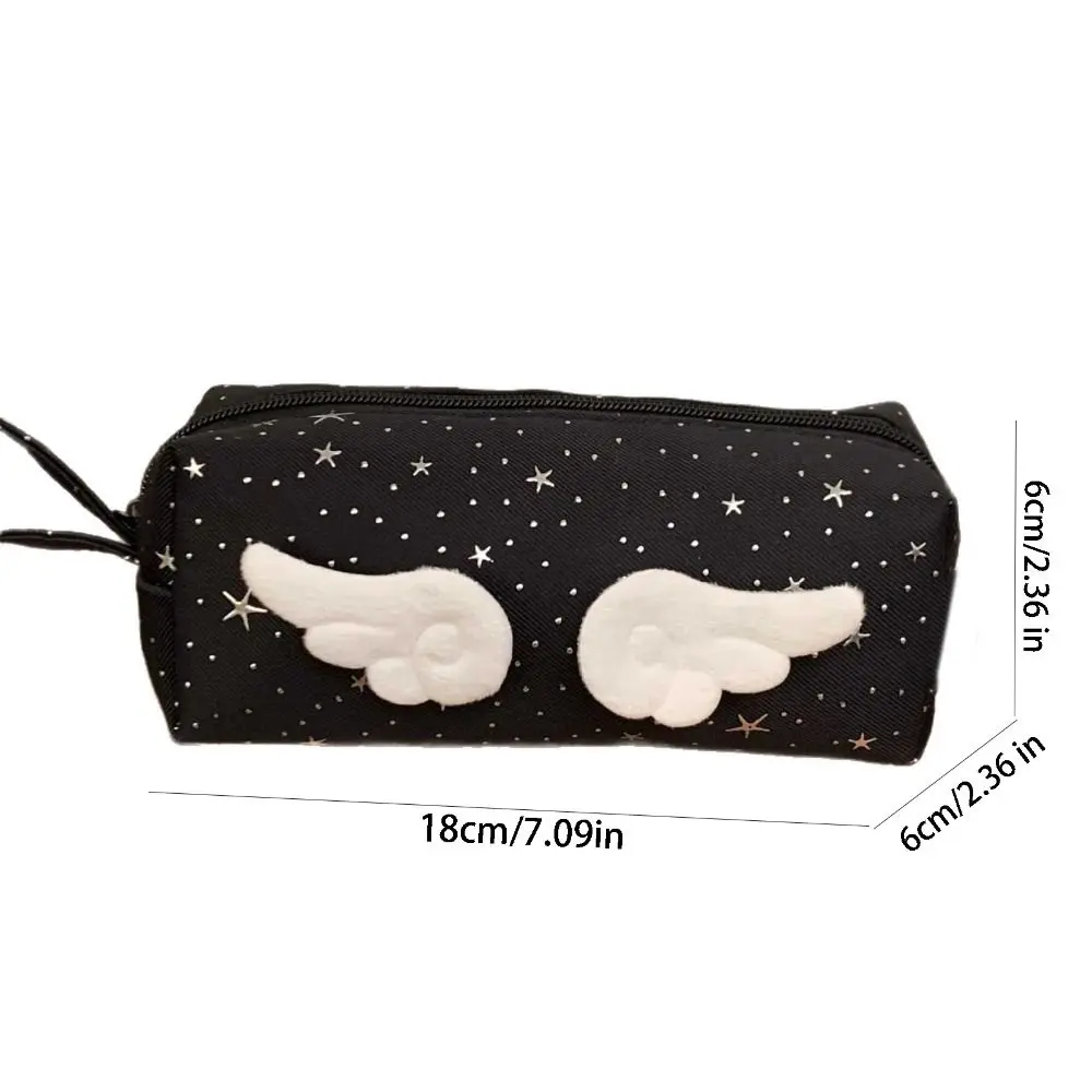 Estuche para lápices con estampado de alas y puntos de estrellas, estilo coreano Y2k, gran capacidad, bolsa para bolígrafos, almacenamiento de escritorio, almacenamiento de papelería