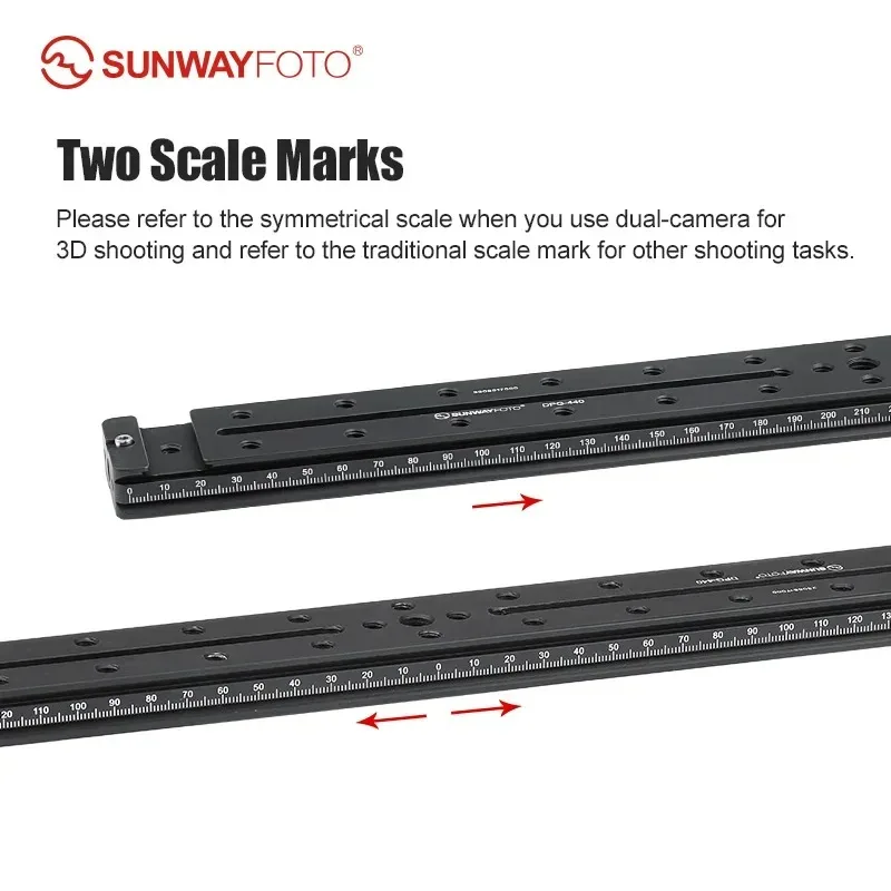 SUNWAYFOTO 440 مم (17.3 بوصة) Arca Swiss Rail، لوحة عالمية طويلة سريعة الإصدار، سكة منزلق مزدوجة تتوافق مع ستيريو/3D