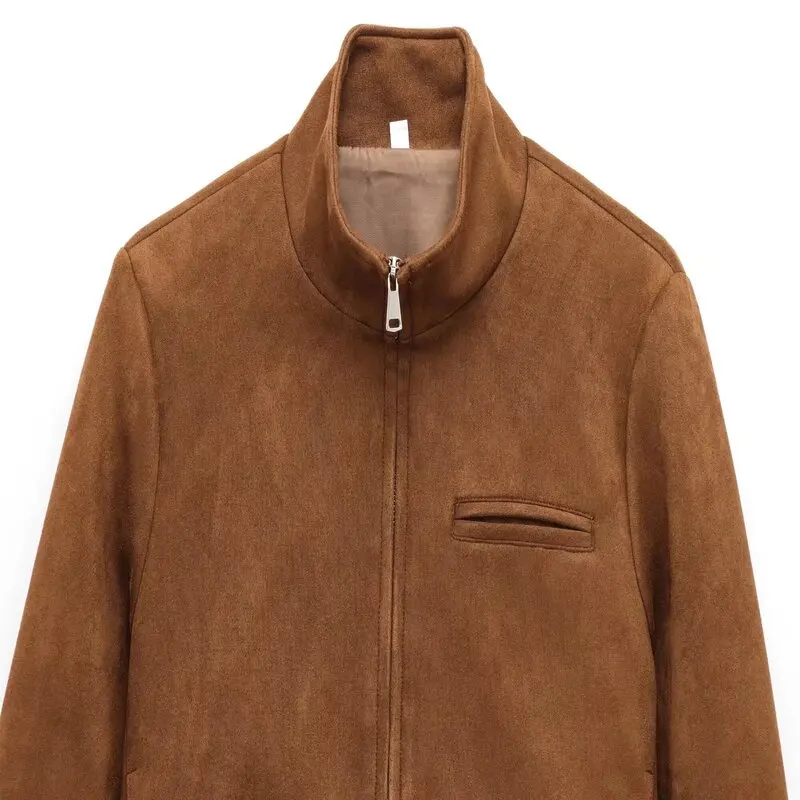 Winter 2024 Damen Samt Textur Stehkragen Leder Jaet Mantel Sli Vielseitige Loose Fit Oberbekleidung für Damen