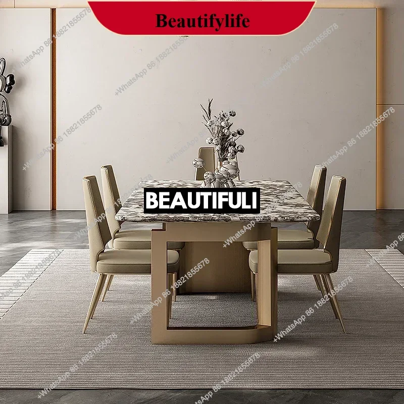 

Q178 Обеденный стол из натурального мрамора, светлый роскошный современный прямоугольный обеденный стол