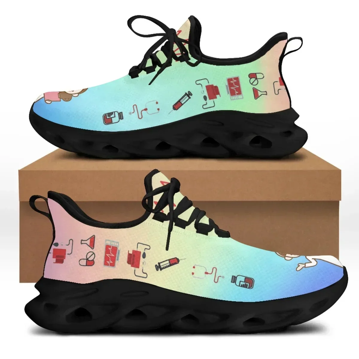 Brand Design Women Medical Print Nursing Shoes Soft Sport Sneaker Outdoor Casual Lace-up Athletic Shoes envío gratis view 3