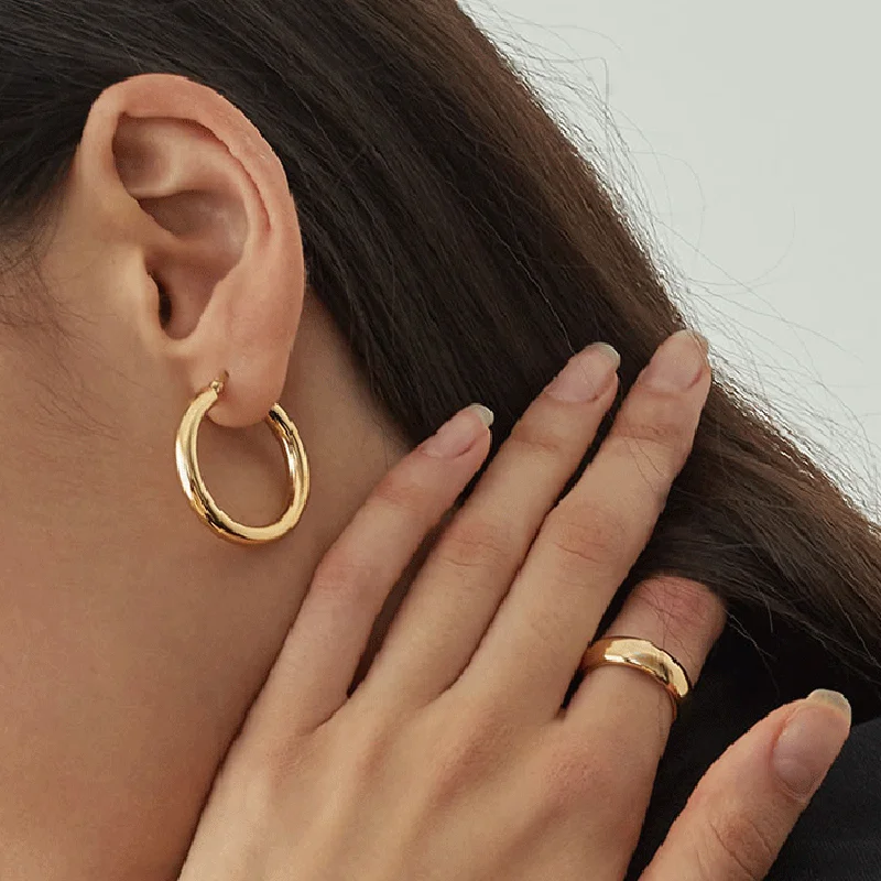 AENSOA Fashion Gold Color Oversize Hoop Earrings For Women Wide Big Metal Round Circle Statement Earrings Vintage Jewelry Gift