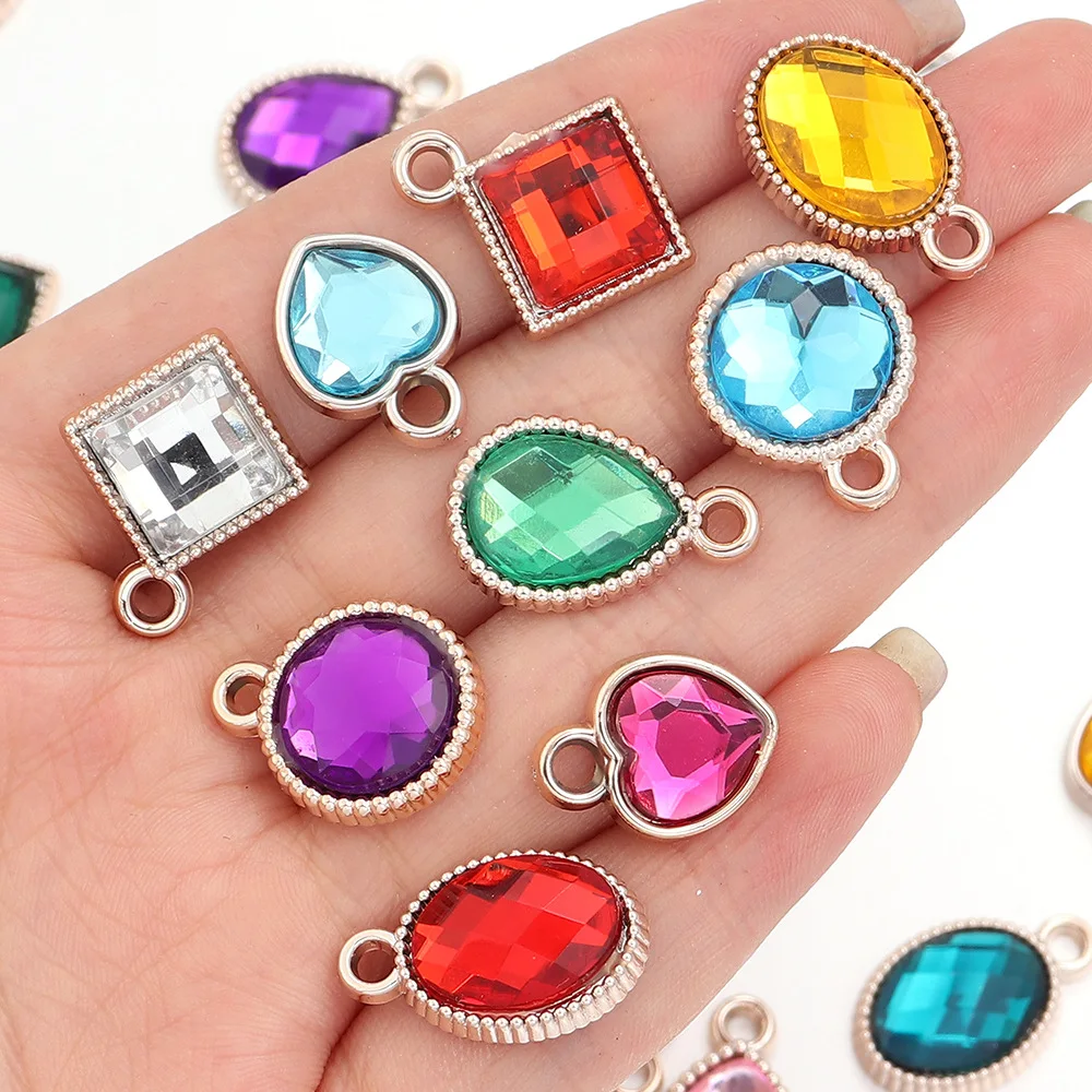 7pcs/lot CBB Colorful Rhinestone Pendant Beads Gemstone Pendant Beads Water droplet Heart Oval DIY Making Jewelry Accessories