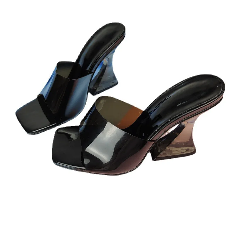

Sandels Slipper Transparent Women Summer Crystal Beach Shoes High Heels Clear Soft Fashion Outdoor