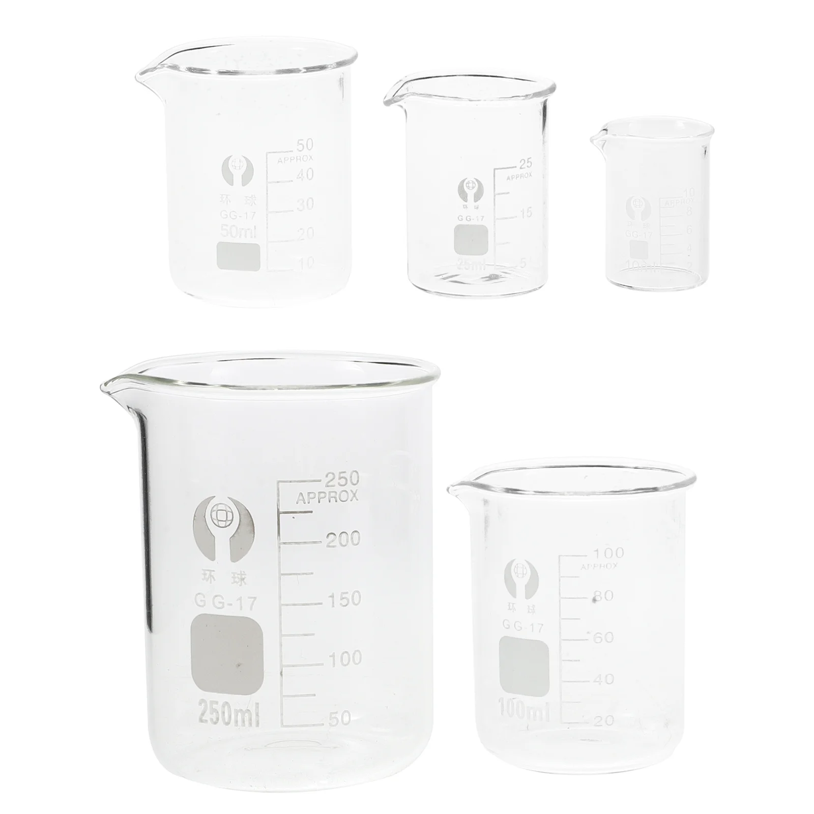 

5Pcs Glass Beakers Set 10Ml 25Ml 50Ml 100Ml 250Ml High Transparency Heat Resistant Laboratory Measuring Cups for Science
