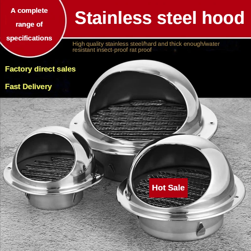 

304 Stainless Steel Hood Outdoor Wind Shield Insect-proof Lampblack Smoke Exhaust Pipe External Wall Air Outlet Exhaust