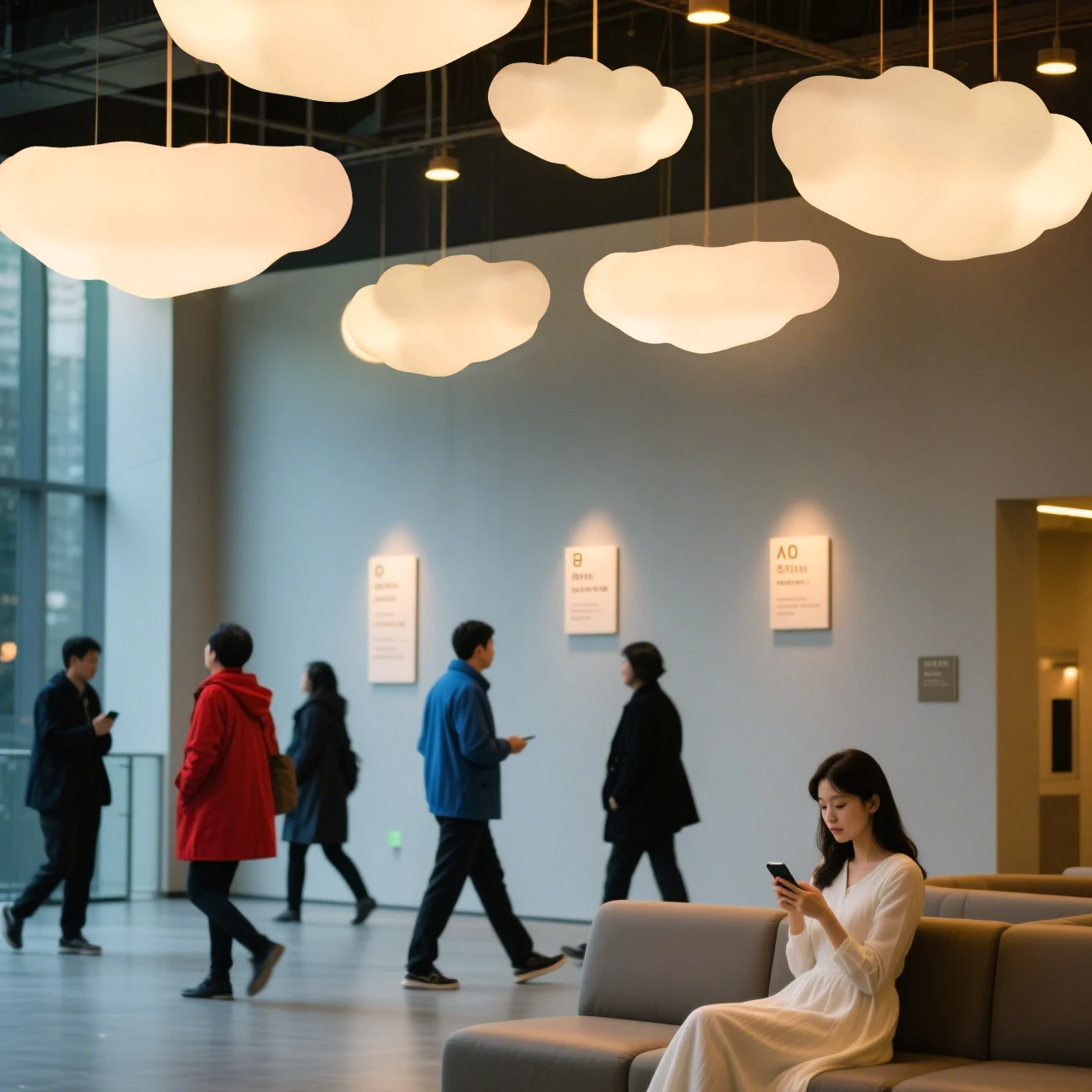 

Outdoor commercial street cloud chandelier indoor atmosphere decoration creative luminous cloud hanging lamp restaurant landscap