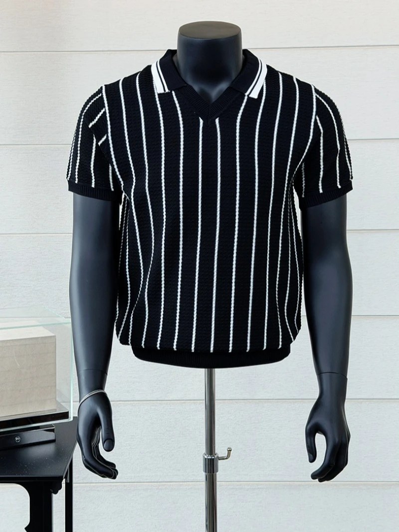 เสื้อโปโลคอวีลายทางผ้าไหมน้ำแข - Men'S Fashion V Neck T Shirts บทวิจารณ์และราคา