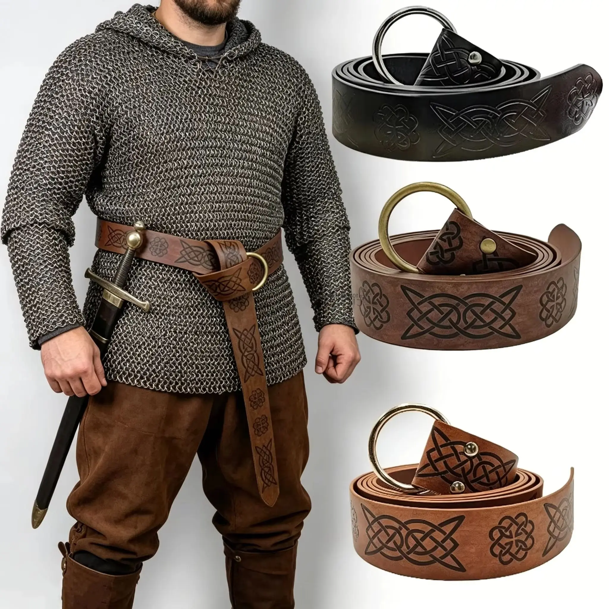 Vintage Embossed Renaissance Belt Medieval Knight Waistband Decorations Retro Halloween Cosplay Party Accessory