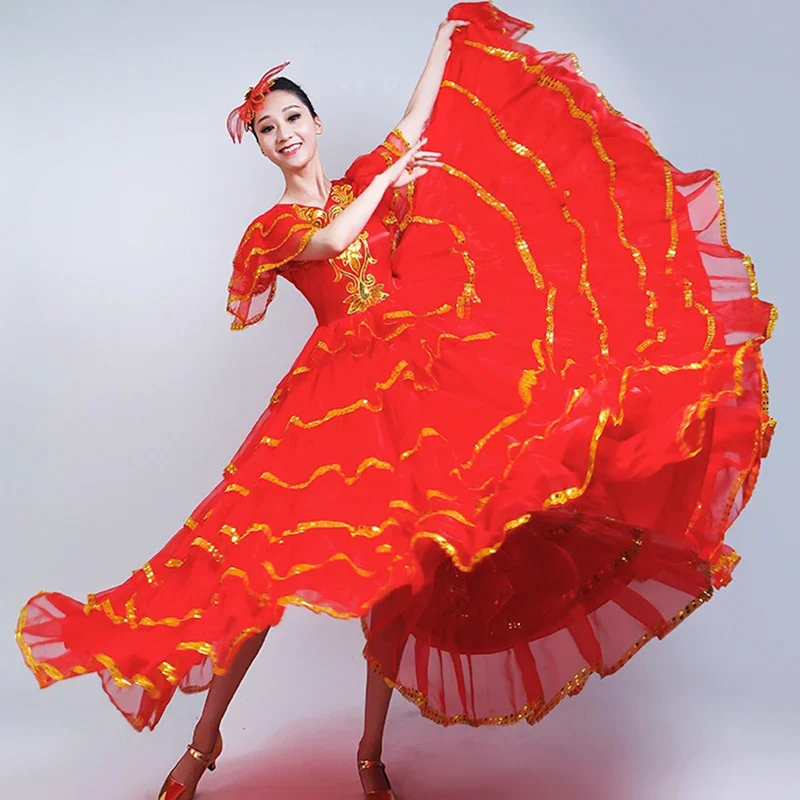 Estilo cigano moderno feminino espanhol flamenco saia desempenho trajes de dança do ventre plissado vestido equipe desempenho dl3479