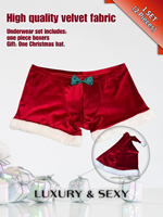 [Free Christmas Hat] Men's single piece high-quality velvet Christmas sexy underwear, bowknot fluffy leg Christmas underwear