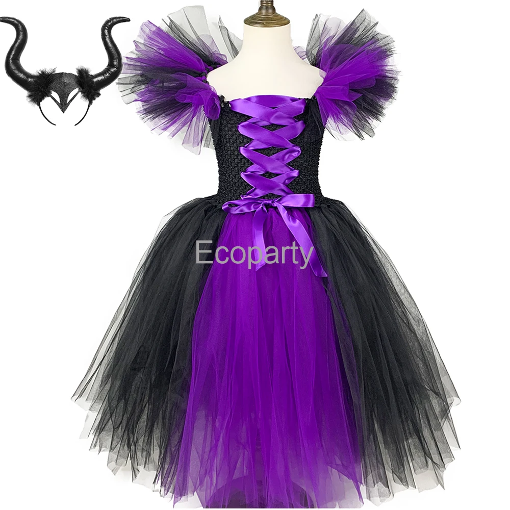 

Purple Witch Costume Kid Girls Tutu Dress Ankle Length Halloween Devil Cosplay Clothes for Child Party Photo Prop Purim Gift 40