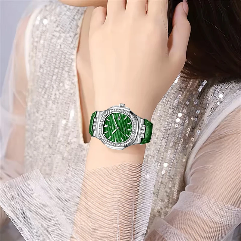 BANGWEI LIGE élégant femmes Bracelet montre Simple vert cuir étanche Quartz carré chronographe montres pour les femmes