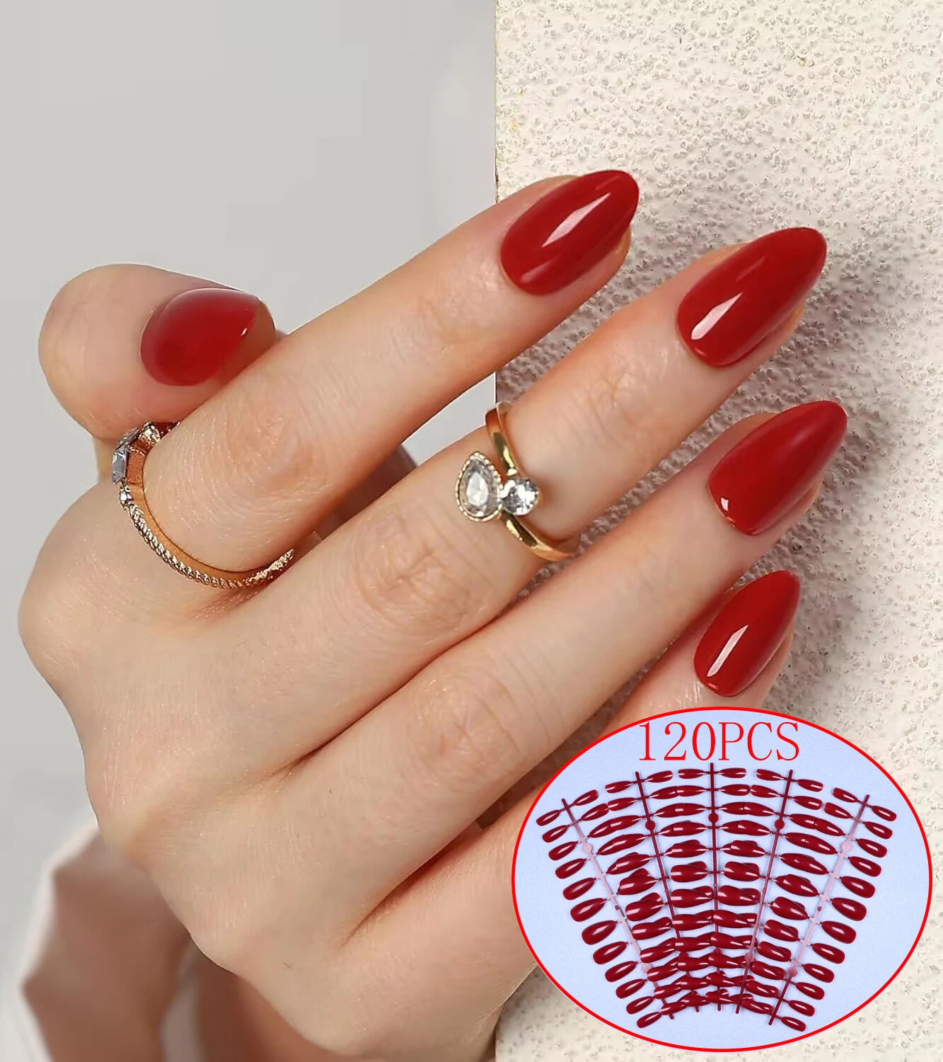 120PCS Pressed French Almond Fake Nails Solid Color Design Full Coverage Acrylic Nail Art Suitable For Home Diy Dates Daily Wear