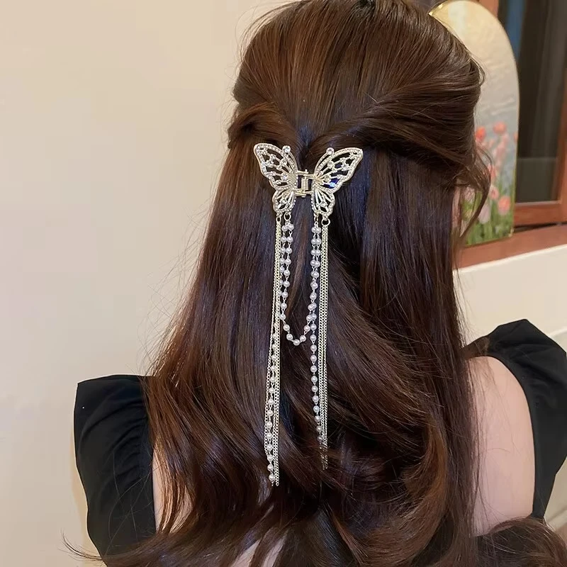 1/2 Stück Elegante Haarspange mit Imitationsperlen, Schmetterlings-Haarspange für Damen, kleine Haarspange für den Hinterkopf, rutschfeste Haarspange, Haar-Accessoires K – Detail 8