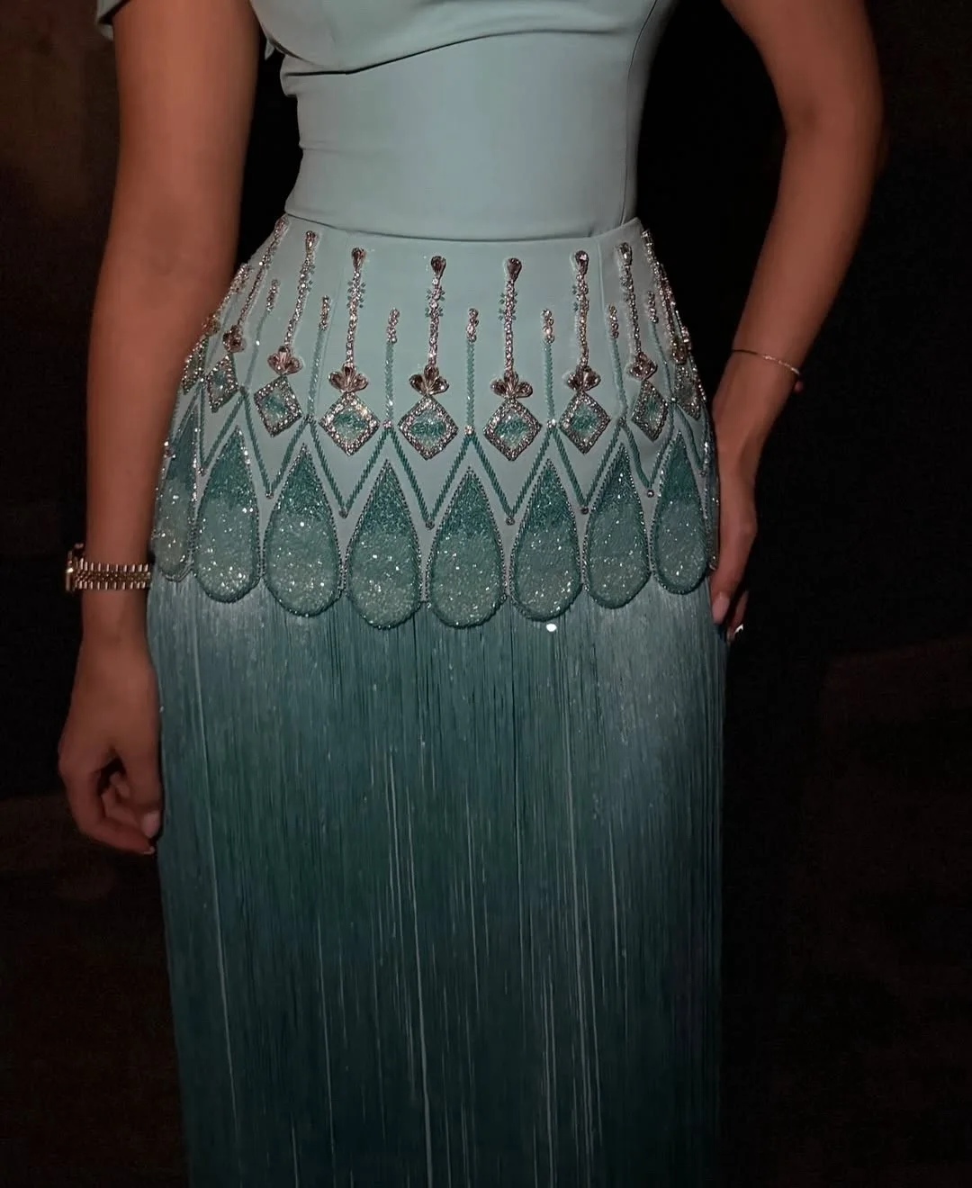 Customized فساتين سهره نسائي Sheath Floor Length Pleats Tassel Beading Rhinestone شارون سعيد فساتين سهرهParty Prom Formal فساتين image 3
