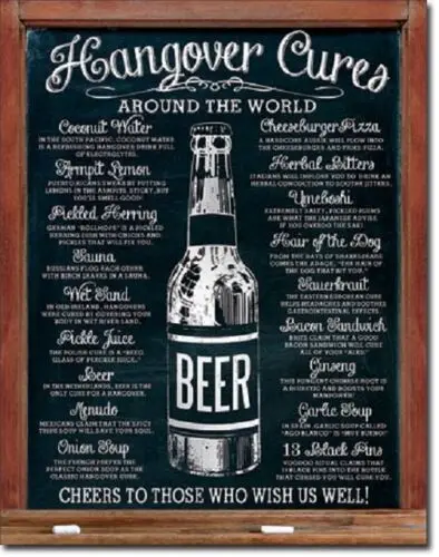 Letrero Metálico Decorativo para Bar o Pub con Diseño Retro y Humorístico sobre la Curación de la Resaca por Cerveza, Nuevo