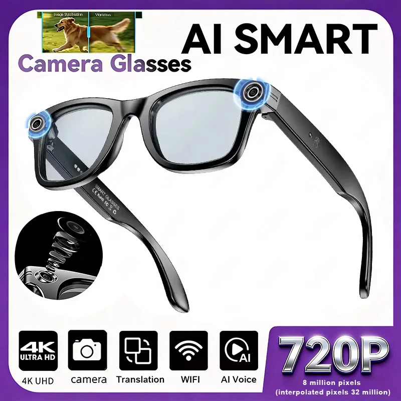 Nieuwe upgrade slimme bril met camera video-opname AI fotoherkenning Bluetooth oproepvertaling stemzonnebril heren dames