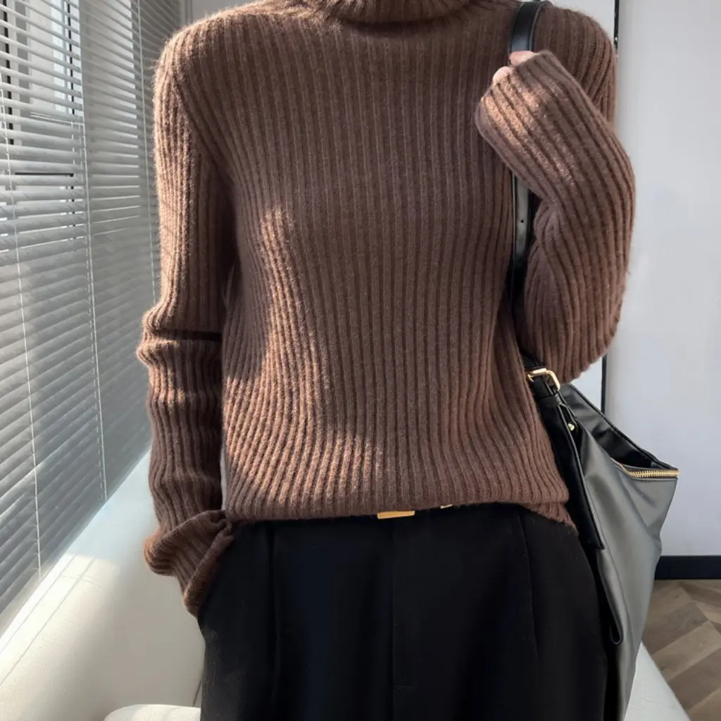 

Daifa Women's Slim-fit Pile Collar Drawstring Thickened Short Base Knitwear Sweater for Autumn Winter New