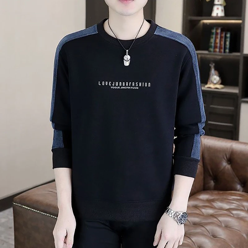 Fashion O-Neck Spliced Printed Letter Casual Sweatshirts Men's Clothing 2024 Autumn New Loose All-match Tops Korean Sweatshirts