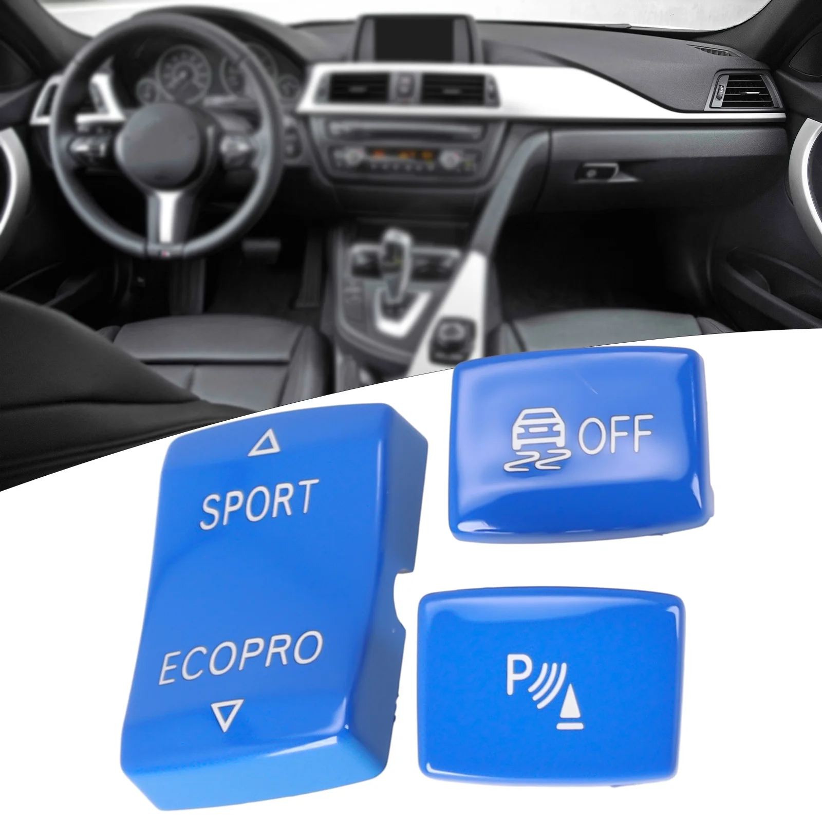

Button Replacement Set for BMW For ESP OFF Sport and For ECO Pro P 1 2 3 4 Series F20 F22 F30 F32 ABS Rubberized Coated Buttons