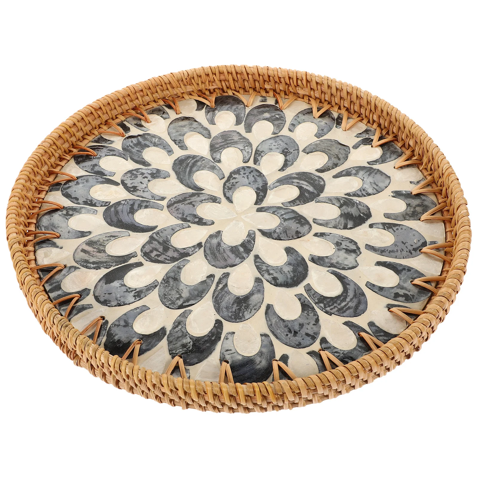 

Woven Rattan Shell Tray Sturdy Large Capacity Serving Plate for Bread Fruits Snacks Decorative Kitchen Bathroom Storage Basket