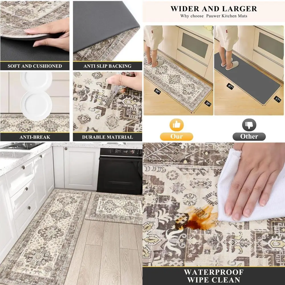 

Pair of Anti-Fatigue Kitchen Mats - Non-Slip Cushioned Floor Rugs for Comfortable Standing, Waterproof PVC Foam Mat Runners