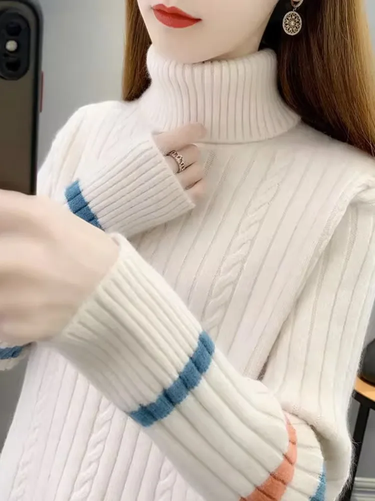 women's-thiened-large-size-loose-knitted-sweater-high-collar-patchwork-autumn-winter-faionable-ear-covering-trendy-sle