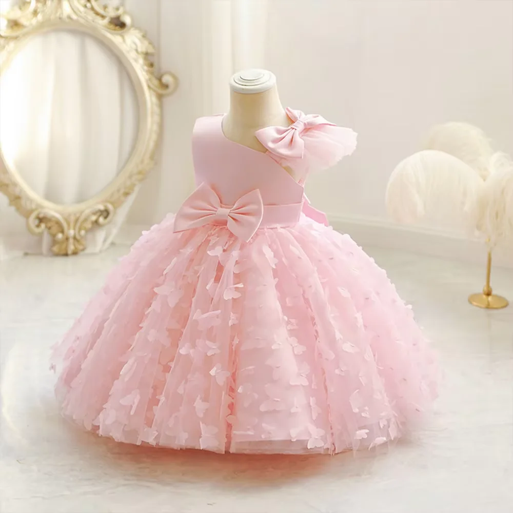 2026 Summer Formal Gown baby Girl baptism Wedding Dress 0-24monthes Baby Dress for 1 Year Birthday One Shoulder Fluffy Clothes