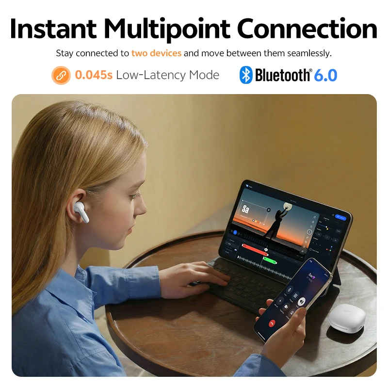 QCY T13 Pro HT23 Adaptive ANC Wireless Earbuds 13mm Drivers Powerful Bass 50dB Hybrid ANC Bluetooth 6.0 Earphones 6 Mics ENC 47H image 5