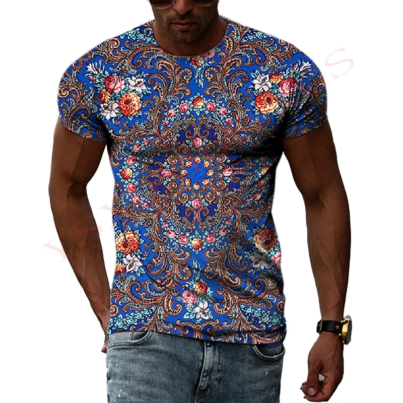 Chinese Ethnic Tribes Characteristic Clothing Printed 3D Men Women Summer Gorgeous Avant-Garde Round Neck Short-Sleeved T-shirt