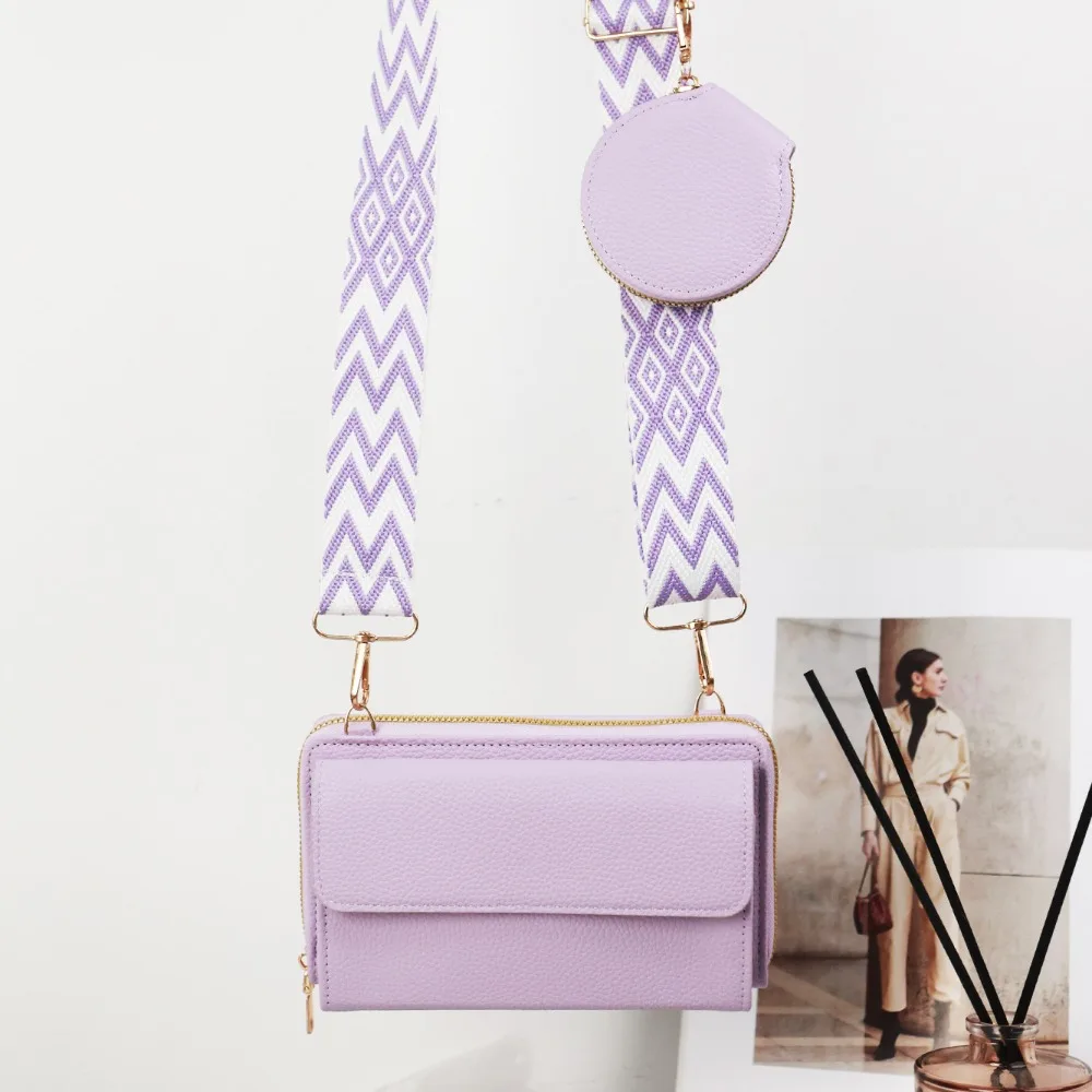 Portable PU Leather Mobile Phone Bag Mini Size Wide Shoulder Strap Mini Small Purse Portable Crossbody Bag Daily Use