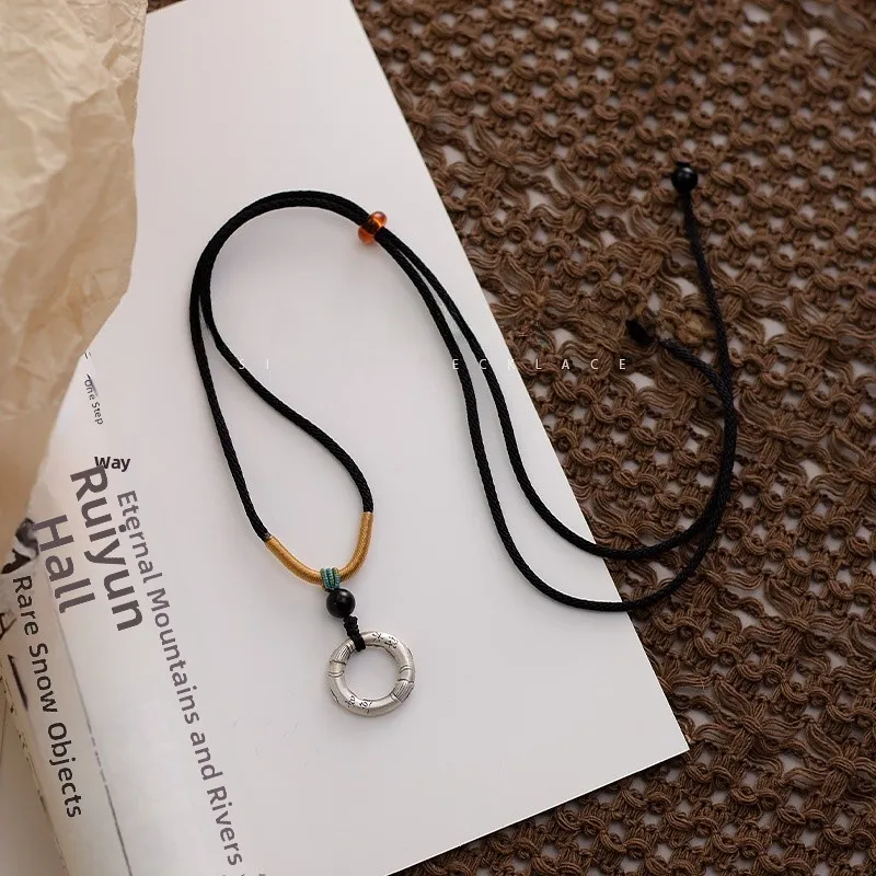 collier-couple-en-argent-sterling-s999-design-original-cordon-noir-bijoux-unisexes-tendance-cadeau-pour-lui-et-pour-elle