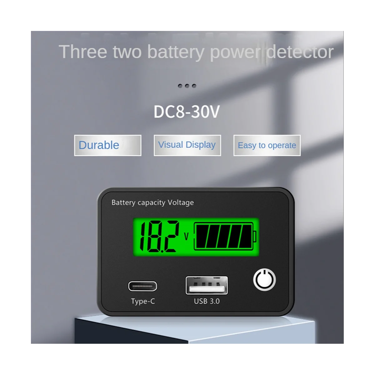 DC8-30V Battery Capacity Indicator Lead Acid Lithium Batteries Level Tester USB 3.0Digital Voltmeter Voltage Meter White