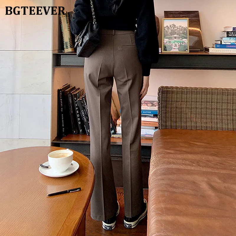 BGTEEVER eleganti tasche a vita alta pantaloni da donna primavera estate moda pantaloni larghi da donna