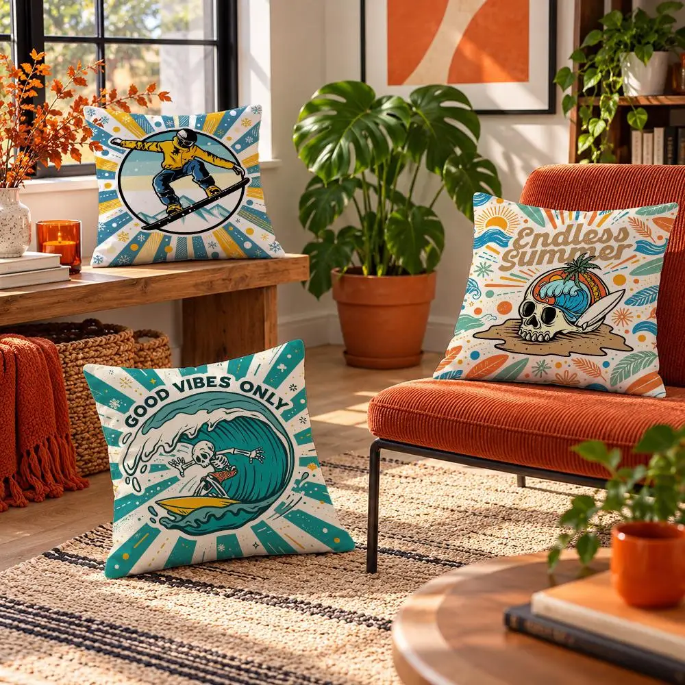 art Outdoor Adventure Badge Cushion Cover Short Plush Throw Pillow Cover Soft Cozy Cushion Case for Sofa Bedroom Home Decor Gift