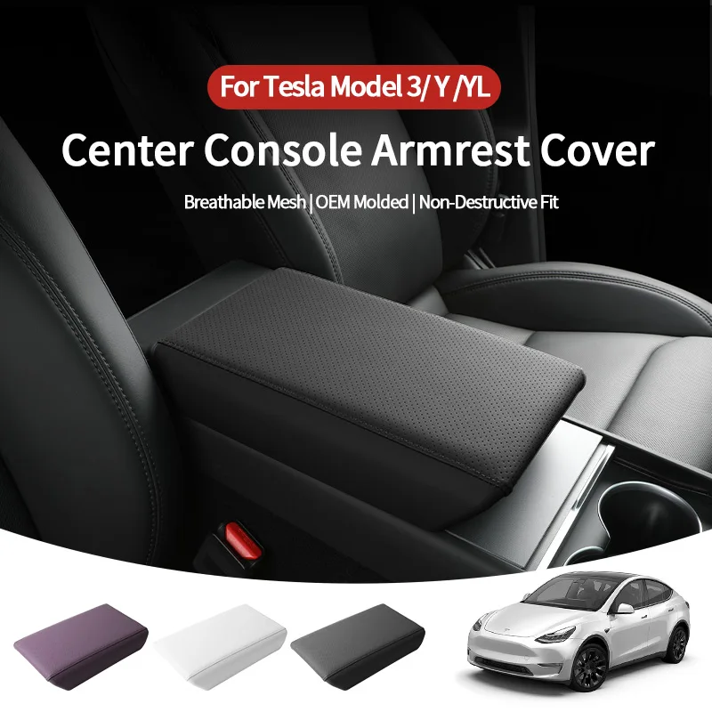 For Tesla Model Y Juniper Model 3 Highland 2024- Leather Breathable Center Console Armrest Box Protective Cover Car Accessories