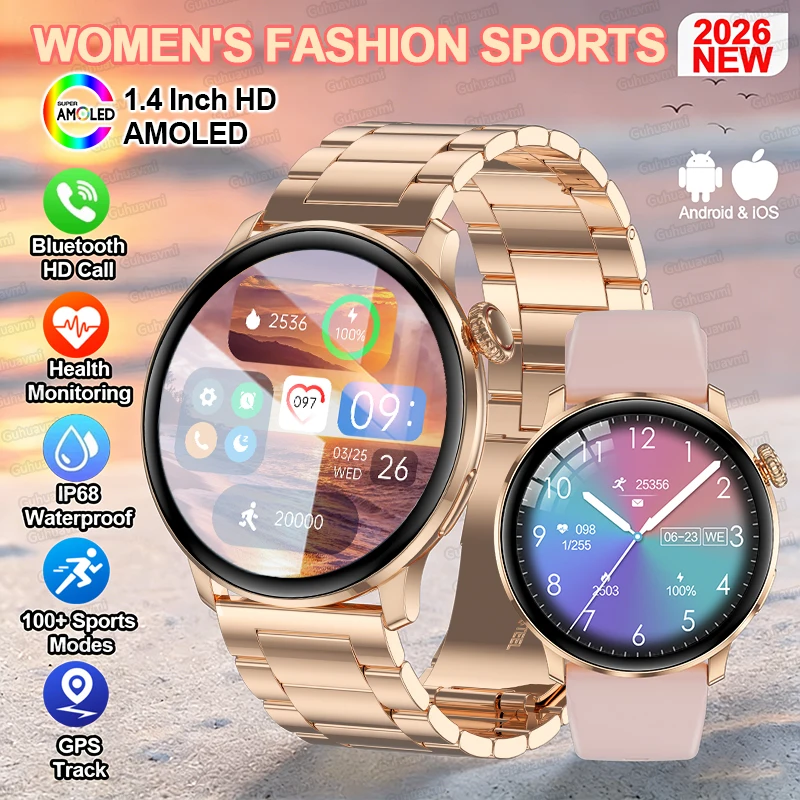 

New GPS Smart Watch Women 1.43 AMOLED Screen Sport Fitness Bracelet Custom Watch Face Bluetooth Call Luxury Smart watches 2026