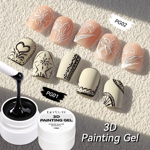 LILYCUTE-esmalte de uñas en Gel con pintura 3D, color blanco y negro, 8ml, dorado y plateado, esculpido, pintura de uñas, barniz LED UV