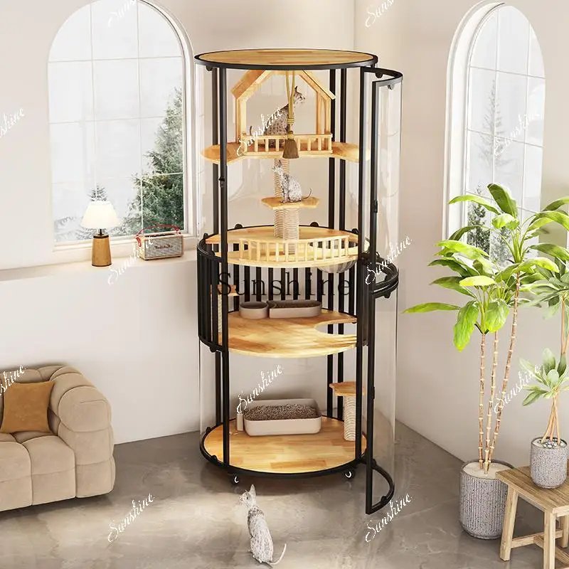 Large cylindrical cat villa four-story luxury large space solid wood cat cabinet household FT