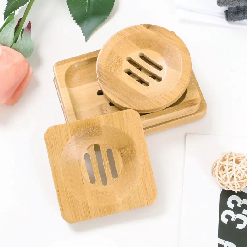 Natural Eco Friendly Bamboo Soap Dishes Tray Holder Storage Soap Rack Plate Box Portable Bathroom Soap Dish Storage Box