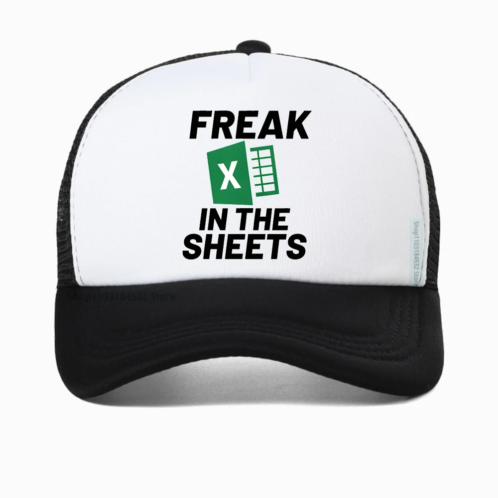

Excel Spreadsheets Wfh Work From Home Accounting hat Freak in The Sheets Men Baseball Cap Summer Fashion mesh breathable caps