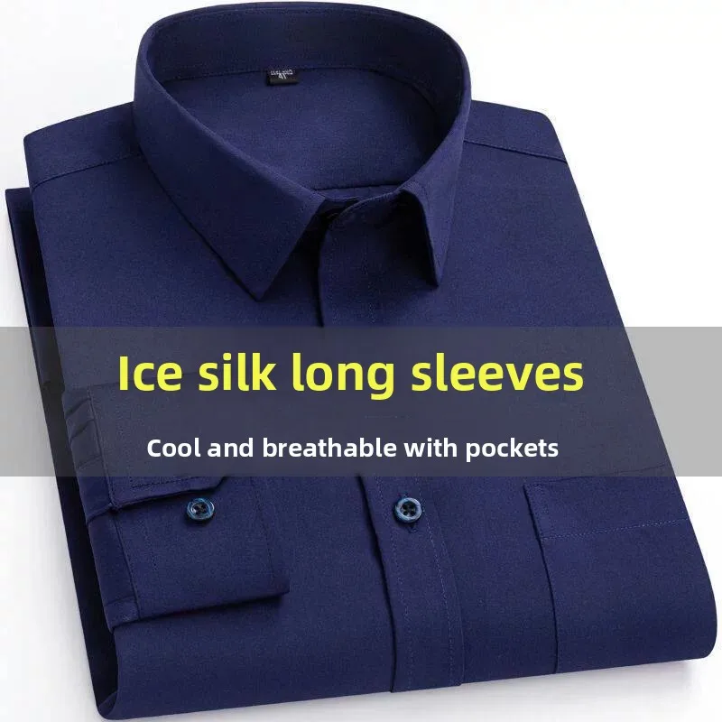 Cooling Breathable Long Sleeve Ice Silk Shirt Casual Loose Fit Lightweight Men's Summer Workwear Jacket Polyester Fiber
